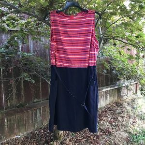 Eshakti Boat Neck Striped Belted Dress